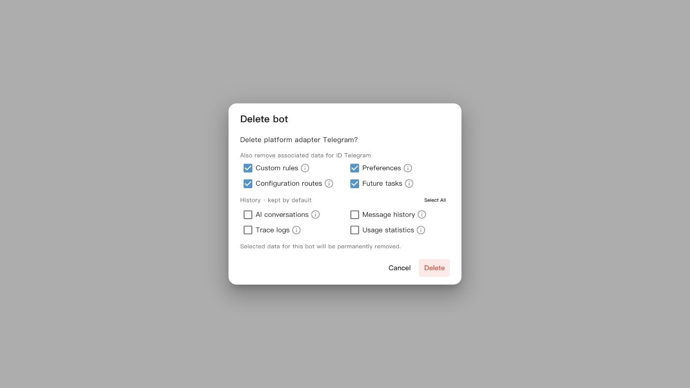Choose associated data when deleting a bot